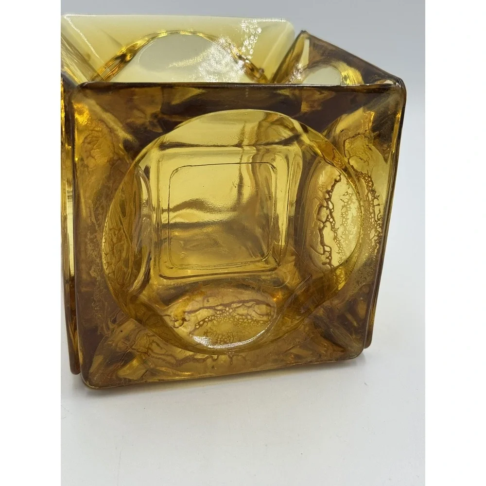 Art Glass Ashtray Amber Vase Planter Candle Holder Sculpture 5